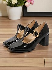 abordables Années 1950-Femmes Chaussures à Talons Rétro Mary Jane Soirée Travail Quotidien Boucle Talon épais Bout carré Élégant ancien PU Boucle Amande Noir Rouge Bordeaux