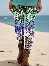 abordables Animaux Impression-Femmes Leggings Vacances ancien Style Ethnique Longueur complète Taille haute Graphique Léopard Dégradé Impression 3D Respirabilité Doux Confortable Élastique Extérieur Vacances Maison Vert forêt