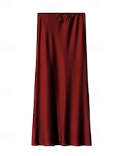 abordables Faldas Lisas-Mujer Falda Casual Maxi Tiro Medio Faldas Plano Correa Microelástico Vacaciones Calle Vino Azul marinero Negro Verde Ejército Otoño Poliéster