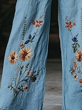 economico gamba larga e vita alta-Per donna Gamba larga Pantaloni Pantaloni Palazzo Moda Boho Lunghezza intera Vita Alta Fiore Elastico in vita Stampato Traspirabilità Confortevole Streetwear Abbigliamento quotidiano Uscire Blu