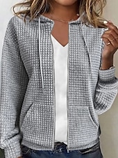 billiga Texturerade Huvtröjor &amp; Sweatshirts-Dam Tröjor Zip Up sweatshirts Slät Ledigt Långärmad Rund hals Vanliga toppar Gata Helgdag Utekväll Dragkedja Ficka Svart Vit Blå Grå Höst Vinter