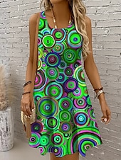 abordables Robes Rayés et Géométriques-Femmes Mini Robe Robe Décontractée Robe d&#039;Été Robe trapèze Robe à épaules dénudées Vacances Occasionnel Boho Fête Plage Coupe régulière Graphique Géométrique À pois Sans manches Col ras du cou Col