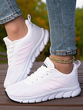 levne Dámské tenisky-Dámské bílé běžecké tenisky z flyknit – lehké prodyšné boty na chůzi pro přechodné období z léta na podzim, sport a každodenní fitness