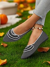 preiswerte Ballerinas für Damen-Orangefarbene Flyknit-Ballerinas für Damen – atmungsaktive Slipper mit spitzer Spitze und schwarzem Besatz für Halloween-Partys, Herbstpicknicks und den lässigen Alltag