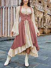 cheap Dresses-Medieval Renaissance Cocktail Dress Cosplay Costume Prom Dresses Viking Outlander Fancy Dress Women's Celtic Pirate Fantasy Masquerade LARP Ren Faire Festival Adults' Dress
