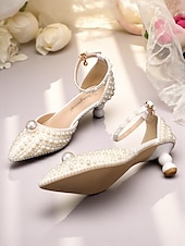 economico Formale-Set di scarpe da sposa da donna con pochette e decorazioni in perle: eleganti tacchi a spillo con cinturino alla caviglia, design con perline e borsa da sera abbinata, perfetti per matrimoni formali