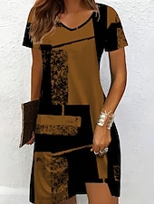 ieftine Rochii cu dungi și geometrice-Pentru femei Rochie Mini Rochie din Tricot Rochie casual Rochii Tricou Rochie de Vară Vacanță Casual Fit regulat Grafic Geometric Abstract Manșon scurt În V Negru și Alb Șampaniu Roșu-aprins Albastru