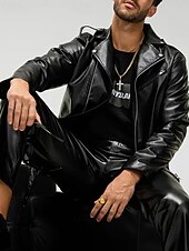 preiswerte Kunstlederjacke-Herren Kunstlederjacke Bikerjacke Motorradjacke Urlaub Täglich Winddicht Warm Tasche Herbst Winter Einfach Mode Klassisch Revers Regulär Schwarz Jacken