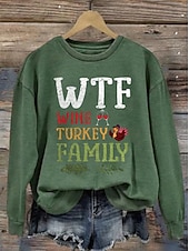 cheap Humor&amp;Quotes Tops-Women&#039;s Casual Wtf Wine Turkey Family Print Hoodies Letter Casual Long Sleeve Round Neck Regular Tops Work White Orange Green Gray Fall Winter