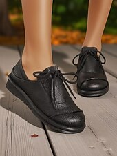 abordables Chaussures sans lacet et mocassins femme-Chaussures décontractées à lacets marron foncé pour femmes, chaussures plates souples et confortables, idéales pour les promenades quotidiennes, les sorties décontractées et les voyages