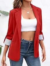 preiswerte Blazer &amp; Anzüge-Damen Blazer Bequem Atmungsaktiv Knöpfe Mode Modern Einfach Arbeit Täglich Regulär Umlegekragen Normale Passform Langarm Oberbekleidung Schwarz Rote Burgunderrot Frühling Herbst