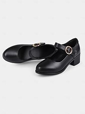 levne Block Heels-Dámské Podpatky Bílé boty Kancelář Práce Přezky Blokovat patu Oblá špička Pohodlné Chůze Kůže Spona Černá Béžová