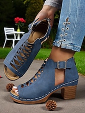 olcso Block Heels-női peep toe kivágott tömbsarkú bokacsizma hátsó cipzárral – stílusos nyári vastag sarkú cipő randevúkra, kerti partikra és szabadtéri rendezvényekre
