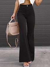 economico Pantaloni a zampa da donna-Per donna Pantaloni a Zampa Chinos Moda Streetwear Lunghezza intera Vita Alta Semplice Taglio alto Comodità All&#039;aperto Micro-elastico Ufficio Streetwear Quotidiano Nero Vino Arancione Blu scuro
