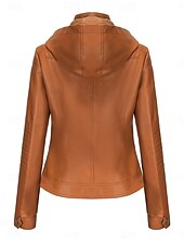 abordables vestes décontractées-Femmes Veste en Similicuir Veste Décontractée Confortable Respirant Fermeture éclair Avec Poches Occasionnel Uni Vacances Rue Occasionnel Tenue quotidienne Fermeture éclair Court À capuche Coupe