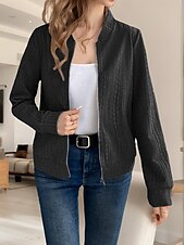 cheap Hoodie Jacket-Women&#039;s Casual Jacket Comfortable Breathable Full Zip Daily Casual Plain Casual Daily Regular Stand Collar Regular Fit Long Sleeve Outerwear Black Gray Spring Fall