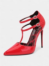abordables Fête de la Vie Nocturne-Escarpins à talons aiguilles en cuir verni blanc pour femmes avec double bride - Escarpins à bout pointu sexy pour la vie nocturne et les soirées en club