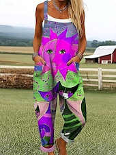 olcso nyomtatott jumpsuit-Női Overall Aktív Grafika Ujjatlan Széles lábszár Nyomtatott Vakáció Utca Laza öltözet Sárga Rubin Medence Nyár