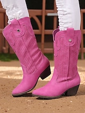 abordables Cowboy et bottes occidentales-Bottes de cowboy style western pour femmes – bottes mi-mollet en similicuir marron pour les festivals d&#039;automne, les citrouilles et les tenues champêtres