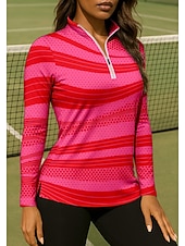 tanie Koszula damska-Damskie Geometryczny Koszula Koszulka sportowa Koszulka polo Koszulka do tenisa Długi rękaw Zamek Kwiaty UPF50+ Odporny na UV Wysoka elastyczność Odprowadza wilgoć Oddychający Siatkówka Bransoletka