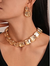 cheap Women&#039;s Necklace-Women&#039;s Gold Crystal Jewelry Set - Chunky Rhinestone Choker Necklace and Drop Earrings for Glamorous Party and Evening Wear