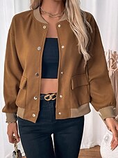 billiga Trenchcoats-Dam Vardaglig jacka Varsity jacka Bekväm Andningsfunktion Ficka Knappar Mode Modern Ledigt Färgblock Utekväll Helgen Enkelknäppt Normal Hög krage Normal Långärmad Ytterkläder Brun Höst Vinter