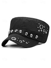 billiga Halloween-tillbehör-Militärkeps i bomull med dödskalle – justerbar halloweenhatt i punkrockstil för cosplay, fester och avslappnad streetwear