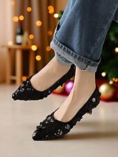 cheap Nightlife Party-Women&#039;s Silver Sequin Pointed Toe Flats - Sparkly Slip-On Dress Shoes for Cocktail Parties and Evening Events