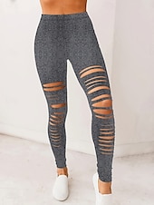 preiswerte Einfarbige Leggings-Damen Leggings Streetwear Lässig Lang Hohe Taille Einfach Zerrissen Atmungsaktivität Weich Mikroelastisch Yoga Straße Schwarz Grau Herbst Normale Passform