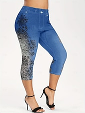 economico -Per donna 3/4 Collant Collant Atletico Lunghezza al polpaccio Vita Alta Floreale Stampa Comodo Sollevamento glutei Controllo addominale Yoga Casual Quotidiano Rosso scuro Blu marino Blu Viola