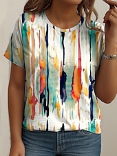 preiswerte T-Shirts in Übergrößen-Damen Übergröße Oberteile T Shirt Grafik Abstrakt Druck Kurzarm Rundhalsausschnitt Lässig Täglich Polyester Sommer Frühling Weiß Blau