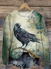 halpa Eläimet Huiput-Naisten Pullover-huppari Kuvitettu Eläin Abstrakti Muoti Vapaa-aika Pitkähihainen Tiukka pyöreä kaula-aukko Pyöreä kaula-aukko Tavalliset topit Katu Arkikäyttö Kausaliteetti Painettu Sininen Apila