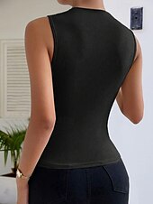 preiswerte Damen Einfache Oberteile-Damen T Shirt Einfach Mode Modern Ärmellos Hoher Ausschnitt Normale Oberteile Täglich Schwarz Weiß Beige Sommer