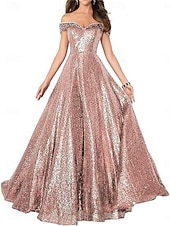 A-Line Evening Gown Elegant Dress Formal Performance Floor Length Short Sleeve Off Shoulder Sequined Backless with Pleats cheap Long Dresses & Gowns-A-Line Evening Gown Elegant Dress Formal Performance Floor Length Short Sleeve Off Shoulder Sequined Backless with Pleats