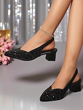 abordables Fête de la Vie Nocturne-Escarpins à bride arrière scintillants argentés pour femmes - Chaussures de soirée scintillantes à talon bas pour la vie nocturne et les événements en soirée