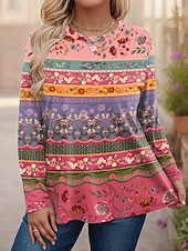 ieftine Tricouri Mărime Plus-Pentru femei Plus Size Topuri Tricou Grafic Abstract Imprimeu Manșon Lung Stil Nautic Casual Zilnic Poliester Toamnă Iarnă Albastru piscină Galben