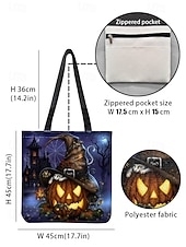 abordables Sacs-Sac fourre-tout pour femme imprimé citrouille et chat d&#039;Halloween par Sarah Richter – grand sac à bandoulière réutilisable en polyester avec poche zippée pour les achats et les fêtes de fin d&#039;année