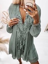voordelige Vakantiejurken-Dames Mini-jurk Casual jurk Basic Casual Vakantie Dagelijks Normale pasvorm Effen 3/4 mouw V-hals Blozend Roze Grijs Zomer