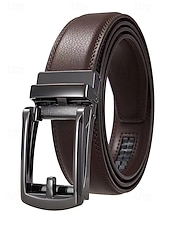 abordables Ceintures pour hommes-Ceinture en cuir véritable pour homme avec boucle à cliquet automatique – Ceinture classique ajustable pour le travail, le bureau et le quotidien