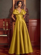 ieftine Rochii de Seară-Rochie de seară elegantă, linie A, rochie formală de mireasă, lungime la podea, cu umerii goi, decolteu în V, satin elastic cu buzunar, 2025