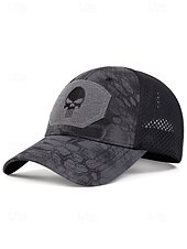 preiswerte Herrenhüte-Taktische Baseballkappe mit Totenkopf-Stickerei für Herren – verstellbare Netzrückseite, Camouflage-Stil, lässige Outdoor-Sportmütze für Halloween-Partys und den Alltag