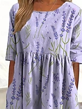 cheap Print Floral Dresses-Women's Midi Dress Casual Dress Summer Dress Fashion Modern Daily Beach Weekend Regular Fit Flower Half Sleeve Crew Neck Black Purple Green Spring Fall