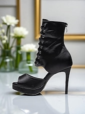 abordables Bottines de danse-Bottes de danse florales pour femmes - Chaussures de danse latine professionnelles à talons hauts et bout ouvert en satin avec imprimé rose élégant, idéales pour la salsa, le tango et les spectacles