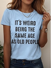billige Humor og sitater t-skjorte-Oktoberfest Dame T skjorte Grafisk Bokstaver Årgang Stilfull Klassisk Kortermet Crew-hals Vanlige topper Daglig Helg Trykt mønster Svart Hvit Rosa Blå Lilla Sommer Vår IT&#039;S WEIRD BEING THE SAME AGE