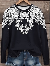 billige Boho topper-Dame Gensere Grafisk Paisly Fritid Langermet Crew-hals Vanlige topper Gate Hverdag Trykt mønster Hvit Blå Grønn Høst Vinter
