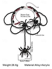 abordables Accesorios de Halloween-Conjunto de collar y pendientes de cuentas de araña de Halloween para mujer: joyería acrílica gótica de aleación negra y roja, accesorios de disfraz espeluznantes y adorables para fiestas y cosplay.