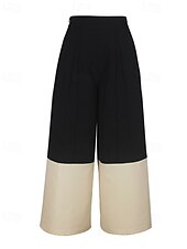 economico gamba larga e vita alta-Per donna Gamba larga Moda Streetwear Lunghezza intera Naturale Blocco di colori Patchwork Elastico in vita Comodo All&#039;aperto Vacanza Ferie Nero Autunno Vestibilità regolare