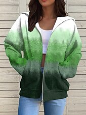 cheap Stripe&amp;Geometric Tops-Women&#039;s Zip Up Hoodies Geometric Active Casual Long Sleeve Hooded Regular Tops Casual Holiday Zip Up Zipper Front Pocket Red Blue Purple Brown Green Spring Fall