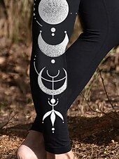 billiga -Dam Viking Byxor Damasker Mysiga leggings Streetwear Ledigt Fullängd Hög midja MOON Elastisk midja Mönster Mateial som andas Bekväm Elastisk Semester Gata Dagliga kläder Svart Vår Höst Normal