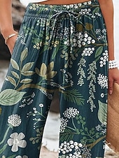 cheap Graphic Pants-Women's Wide Leg Pants Trousers Palazzo Pants Fashion Boho Full Length High Waist Flower Drawstring Elastic Waist Print Breathability Comfortable Street Daily Wear Going out Dark Blue Spring Fall